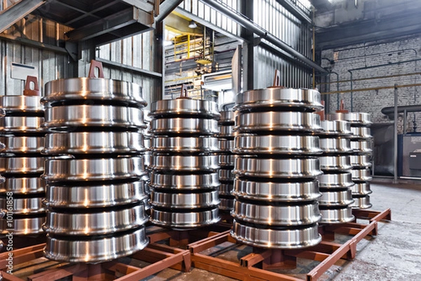 Obraz Production of the steel train wheels