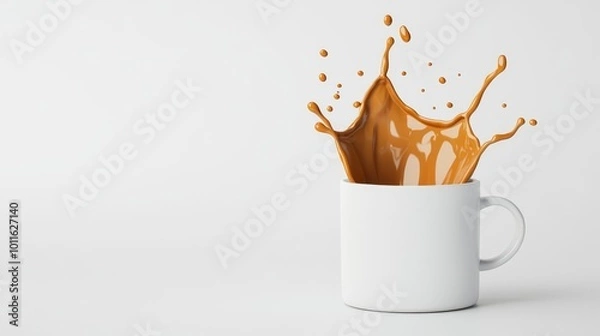 Obraz Coffee splash from a white mug, isolated on a clean background.