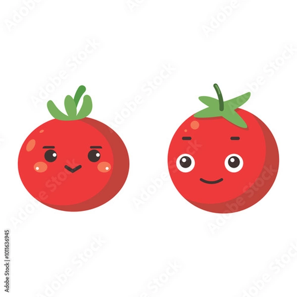 Obraz Vector illustration of a red tomato isolated on white , Tomato vector. Tomato on white background. Tomato vector in cartoon style