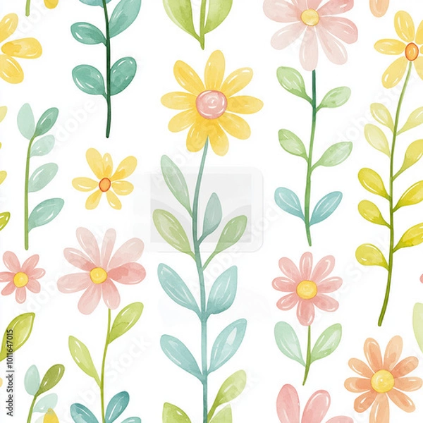 Fototapeta Seamless pattern with bright spring flowers, Ai