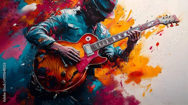 Fototapeta Guitar Player Illustration with Abstract Background