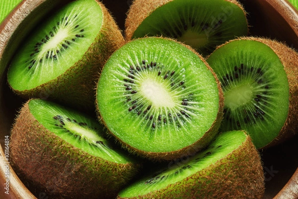 Obraz Soczyste dojrzałe kiwi w drewnianej misce