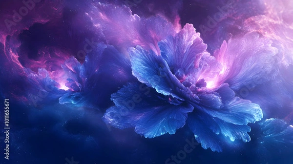 Obraz Abstract Flower Illustration with Glowing Petals and Cosmic Background