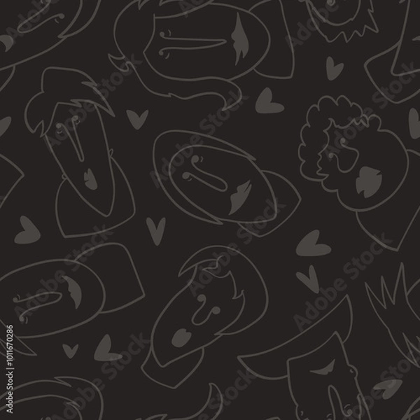 Fototapeta Seamless background with funny faces of anthropomorphic creatures. Humorous characters with different emotions