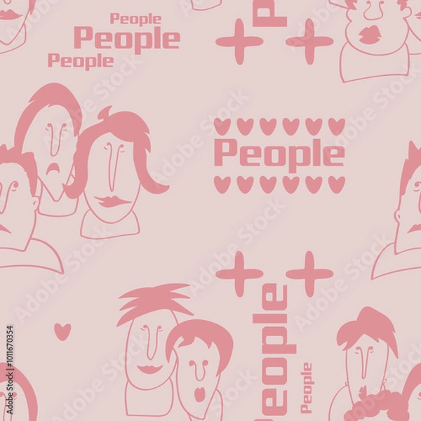 Fototapeta Seamless background with funny faces of anthropomorphic creatures. Humorous characters with different emotions