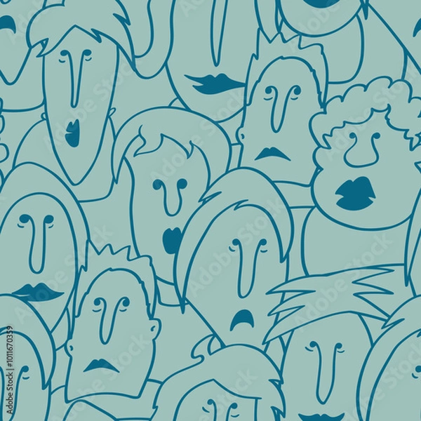 Fototapeta Seamless background with funny faces of anthropomorphic creatures. Humorous characters with different emotions