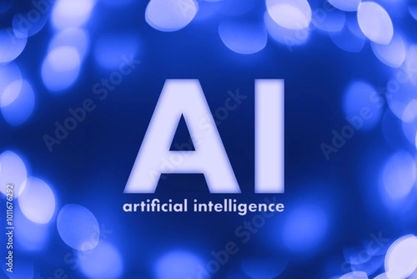 Fototapeta Ai artificial intelligence on blue bokeh background