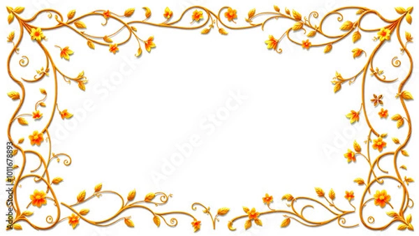Obraz Golden flower frame with intricate leaf and vine details, Generative AI