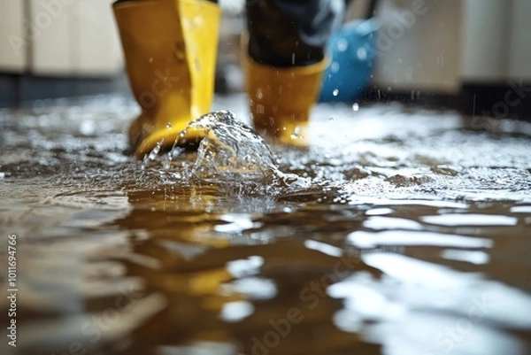 Fototapeta Water Flood And Pipe Leak, Generative AI