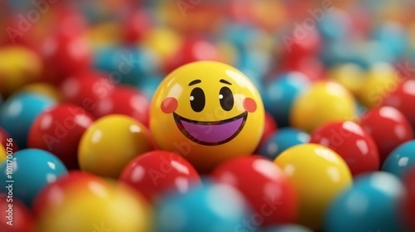 Fototapeta Colorful Background of Floating Happy Lottery Balls with Smiling Face Symbolizing Joy and Luck