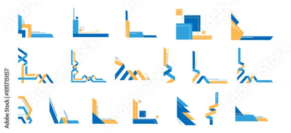 Obraz Modern Abstract Shape Border and Corner Frame Vector Set Collection. Decorative Elements Corners, Borders, and Frames. Elegant Design for Banners, Certificates, Invitations, and Covers Design