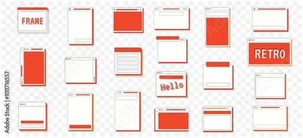 Obraz Retro Ui Frame Text Box Vector Collection. Retro Desktop Windows, Message Boxes, and User Interface Pop-up Elements for Web and App Design Illustration
