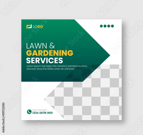 Obraz Lawn and gardening or landscaping service social media post and web banner template