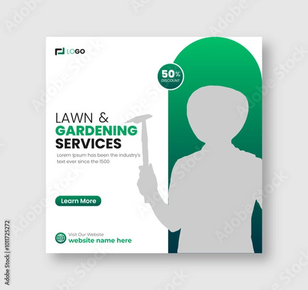 Obraz Lawn and gardening or landscaping service social media post and web banner template