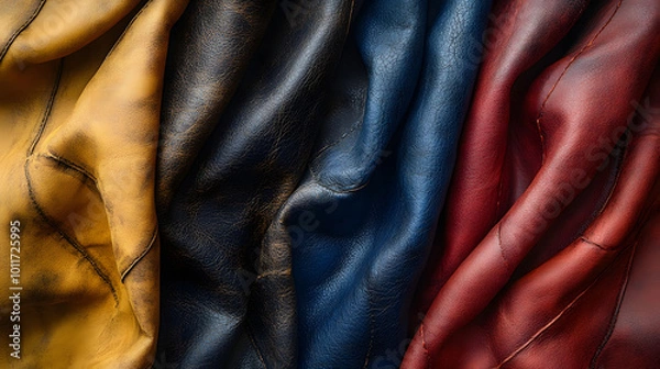Fototapeta A photo of different leather samples in various colors.
