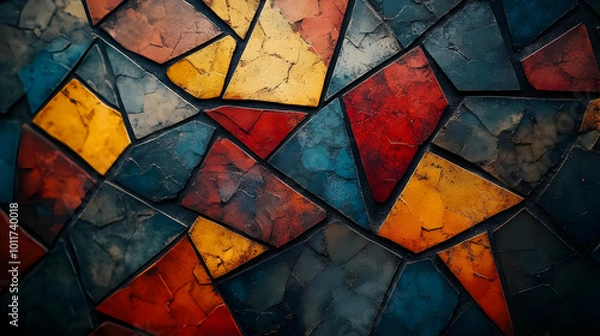 Fototapeta Abstract Background with Colorful Geometric Shapes and Cracked Texture