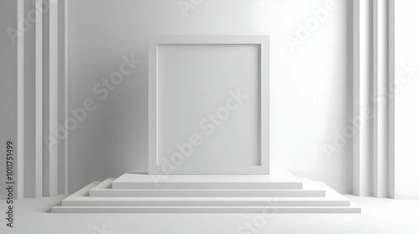 Fototapeta White Minimalist Product Display with Steps Illustration