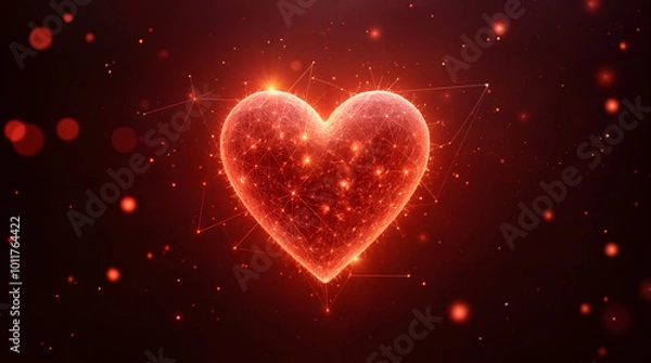 Fototapeta Glowing digital heart made of interconnected network in red tones