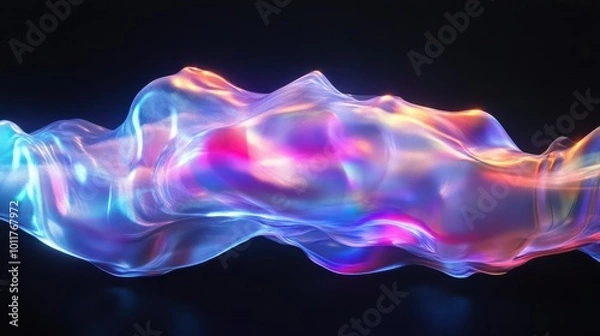 Fototapeta surreal holographic blob floating in dark void, radiating otherworldly iridescence and liquid-like undulations
