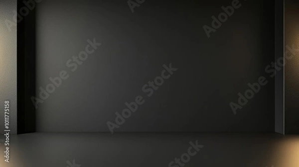 Obraz A minimalist black wall with illuminated corners, perfect for showcasing artwork or products in a modern and elegant manner.