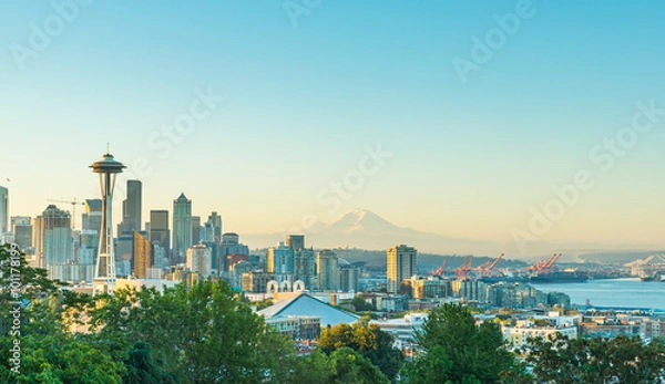 Obraz scenic view of downtown seattle city in the morning.