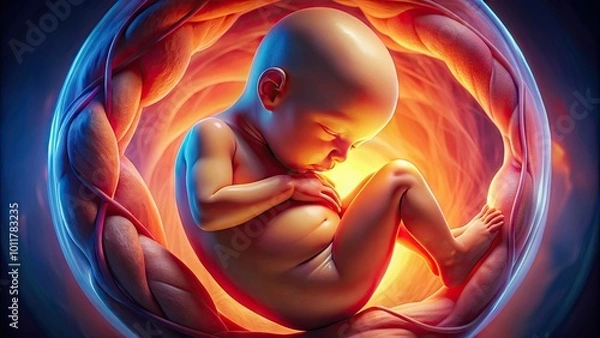 Fototapeta 3D Sonogram Image of a Developing Baby in the Womb Showing Detailed Features and Anatomy