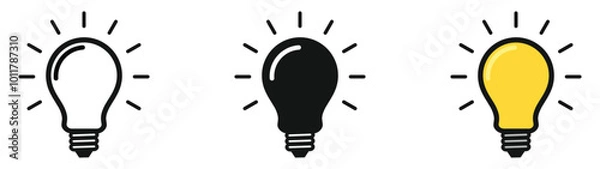 Fototapeta Light bulb icon set. Idea icon. Lamp concept. Light bulb, isolated in modern outline, flat, and colored design. Vector illustration