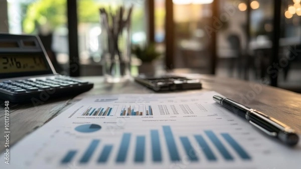 Fototapeta Business Analytics on a Table with Calculator