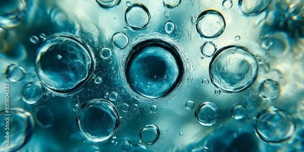 Fototapeta Cell Membrane Interactions: Illustrate the interaction between multiple cells at the membrane level, with visible communication signals or particles passing between them,