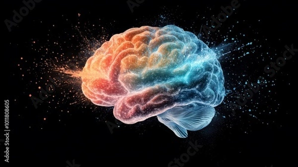 Fototapeta A vibrant brain formed by swirling colors and dynamic light effects creates an engaging visual display of creativity and intellectual expression