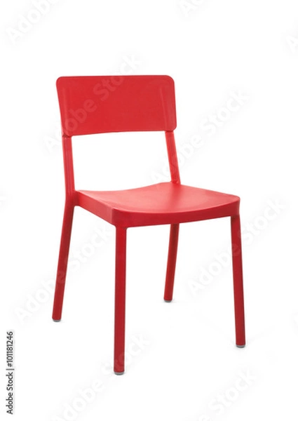 Obraz Red Plastic Cafe Chair on White Background, Three Quarter View