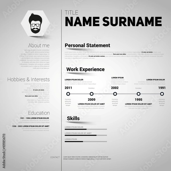 Obraz Minimalist CV, resume template with simple design, vector	
