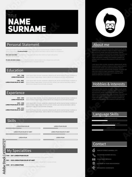 Obraz Minimalist CV, resume template with simple design, vector	