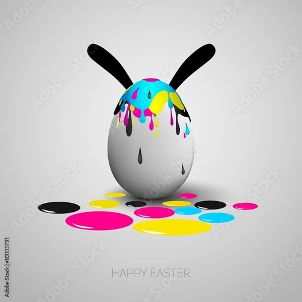 Obraz Easter egg with rabbit ears, cmyk color dots