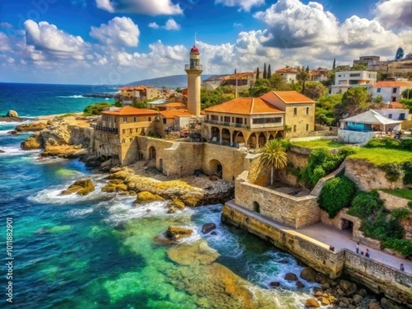 Obraz Breathtaking coastal view of Jbeil, Lebanon showcasing ancient architecture and Mediterranean beauty