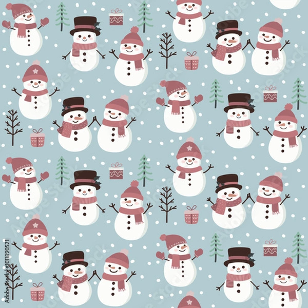 Fototapeta Christmas snowman pattern, vector background