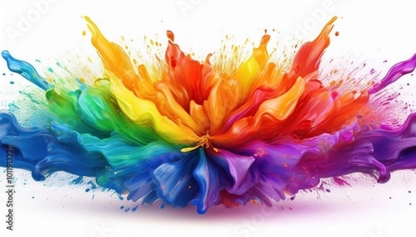Fototapeta colorful watercolor splashes, explosion of pride rainbow paint isolate on white background