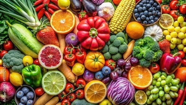 Fototapeta Colorful Clip Art Collection of Fresh Fruits and Vegetables for Creative Projects and Design Use