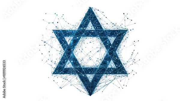 Obraz Futuristic Star of David with digital network design isolated on transparent background, modern Jewish symbol