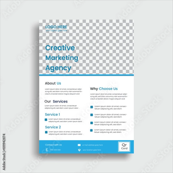 Fototapeta Three colors modern green flyer template design or poster, brochure, template business flyer design, with geometric shapes in A4 size