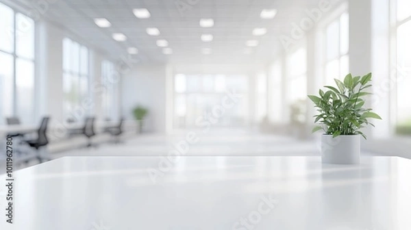 Obraz A spacious, white office interior with a blurred focus, suitable as a background image. 