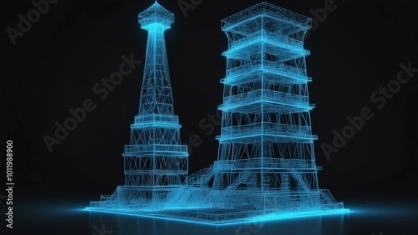 Fototapeta 3d wireframe model of a tower design concept background