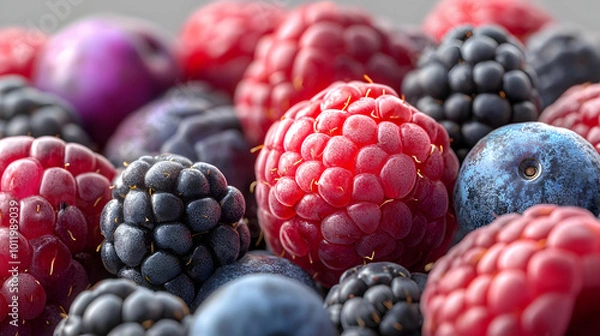 Obraz Close-Up of Raspberries, Blackberries, and Blueberries - Realistic Image