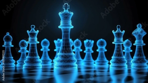 Fototapeta 3d wireframe model of a chess piece design concept background