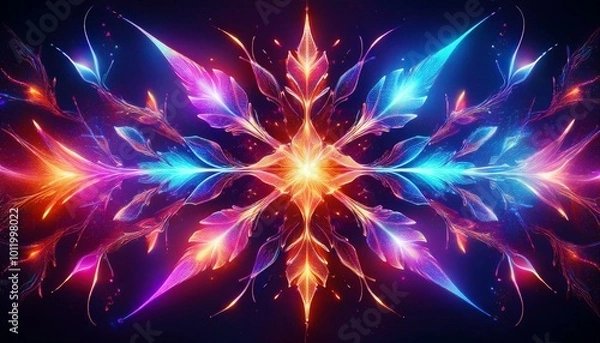 Fototapeta Glowing neon snowflake design
