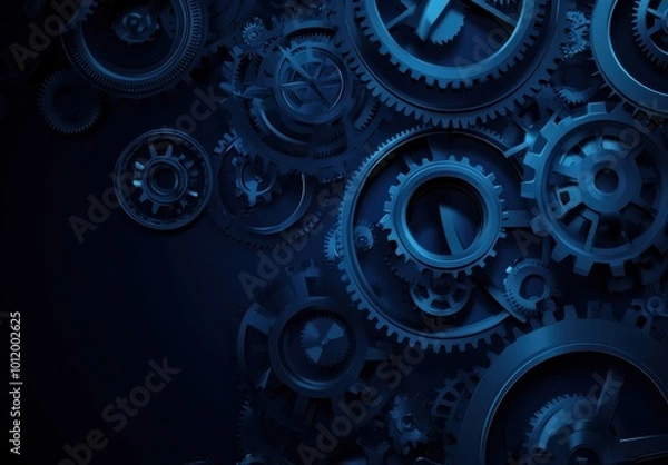 Fototapeta Blue gear wheels and mechanical parts creating a harmonious industrial background in a vivid and intricate design