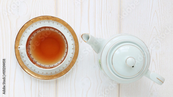 Fototapeta théière et tasse de thé vert