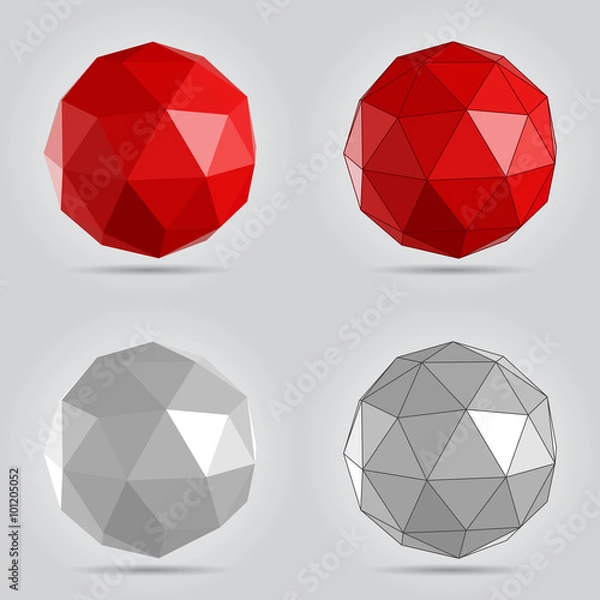 Obraz Red and grey low poly abstract sphere vector illustration