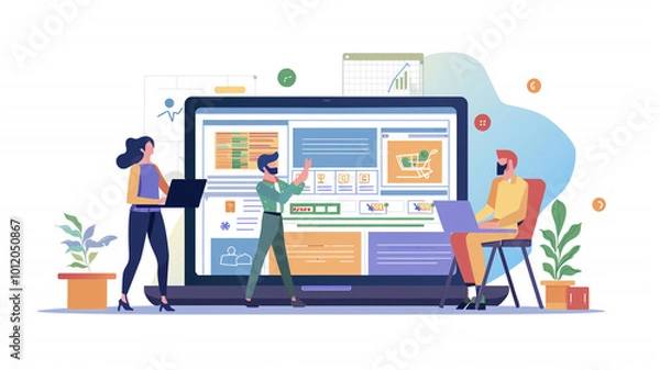 Obraz E-commerce team developing new online store features in a tech-savvy environment