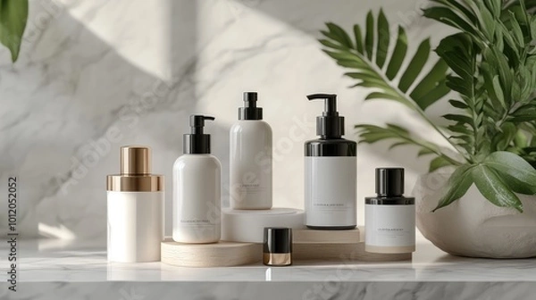 Fototapeta Collection of 3D Mockups for Luxury Cosmetic Packaging. AI generated illustration